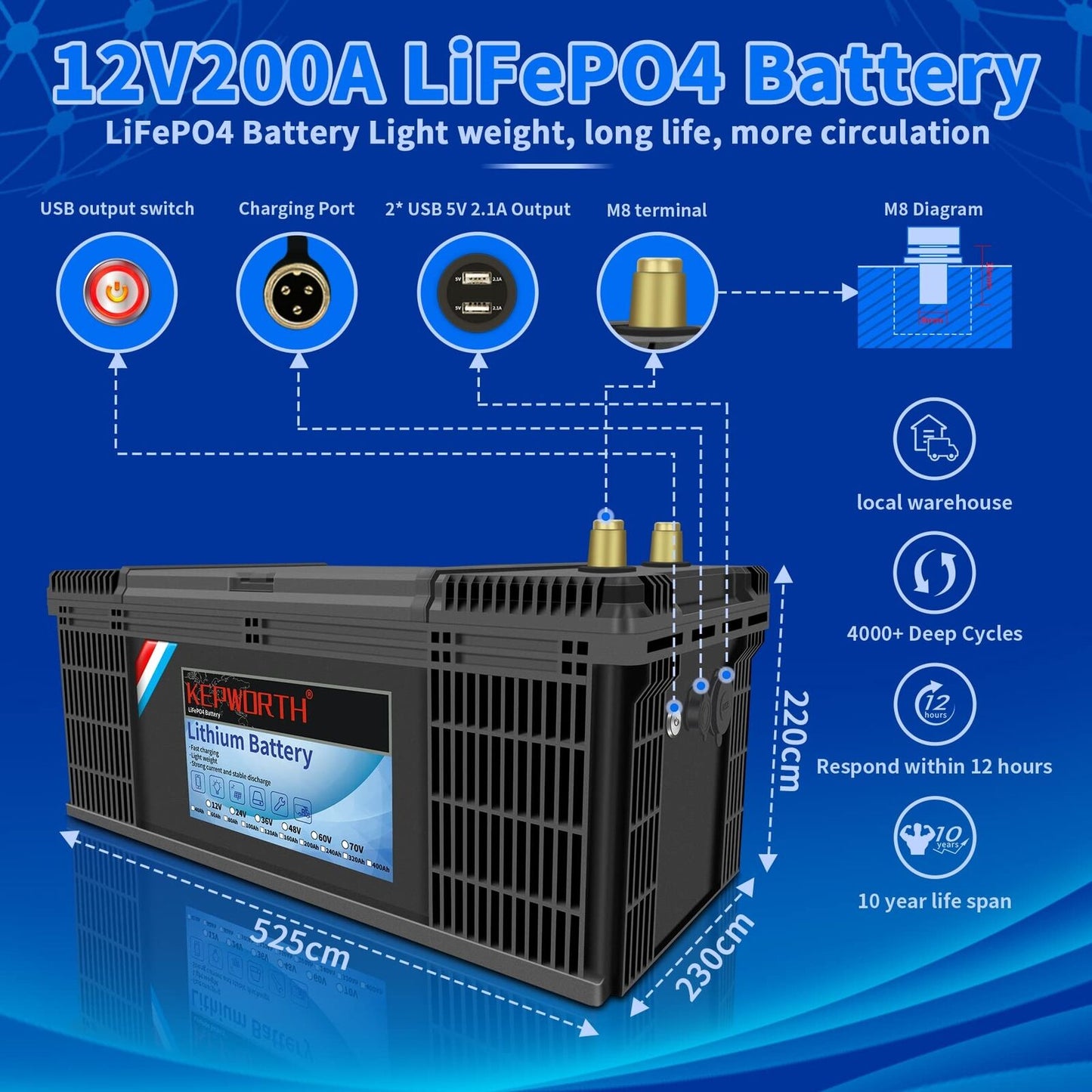 Kepworth 12V 200Ah LifePo4 Battery Off-Grid